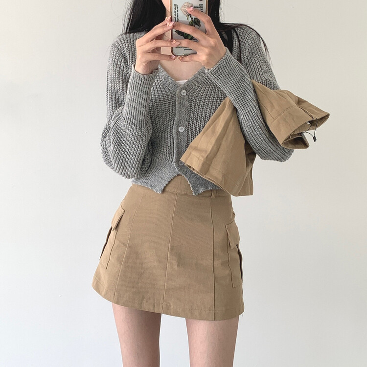 2XLY2K 속바지 내장 카고 포켓 골라입는 스커트 베이지