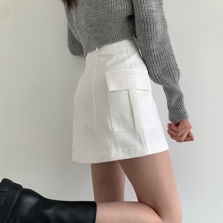 2XLY2K 속바지 내장 카고 포켓 골라입는 스커트 화이트