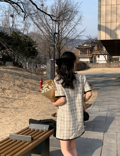 ツイード半袖ミニワンピース｜ミニワンピース｜韓国ファッション