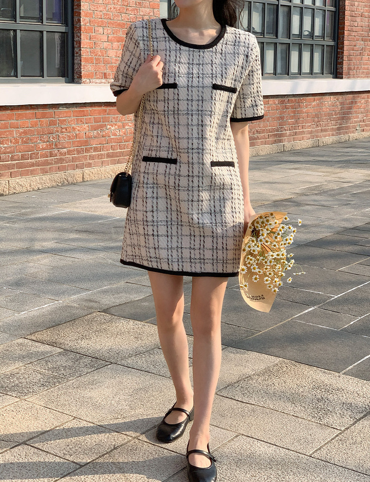 ツイード半袖ミニワンピース｜ミニワンピース｜韓国ファッション