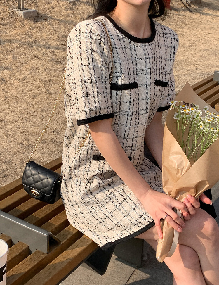 ツイード半袖ミニワンピース｜ミニワンピース｜韓国ファッション