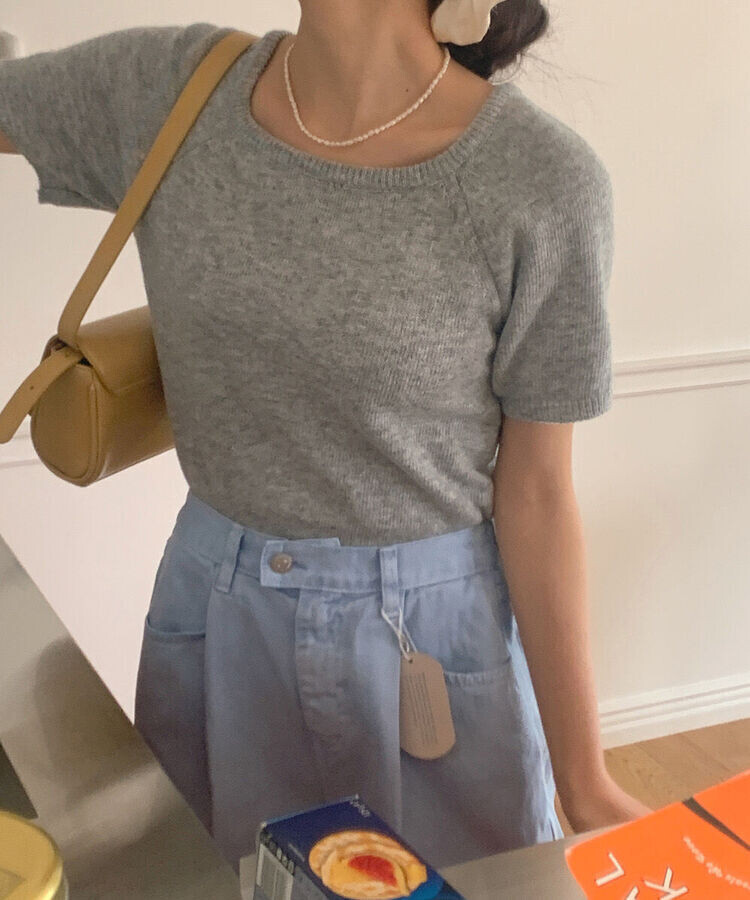 スクエアルーズフィット半袖ニット9色 Gray