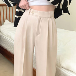 パンツ ハイウエストピンタックワイドスラックス BEIGE