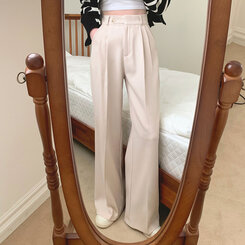 パンツ ハイウエストピンタックワイドスラックス BEIGE