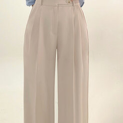 パンツ ハイウエストピンタックワイドスラックス BEIGE