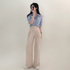 パンツ ハイウエストピンタックワイドスラックス BEIGE