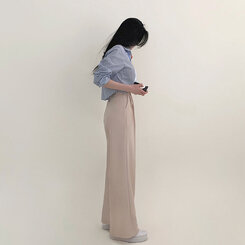 パンツ ハイウエストピンタックワイドスラックス BEIGE