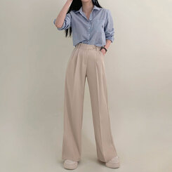 パンツ ハイウエストピンタックワイドスラックス BEIGE