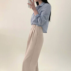 パンツ ハイウエストピンタックワイドスラックス BEIGE