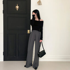 パンツ ハイウエストピンタックワイドスラックス GRAY