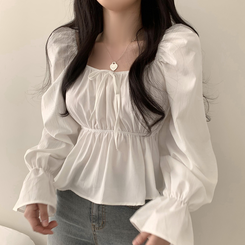 2WAYシャーリングフリルスクエアブラウス ホワイト