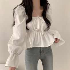 2WAYシャーリングフリルスクエアブラウス ホワイト
