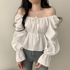 2WAYシャーリングフリルスクエアブラウス ホワイト