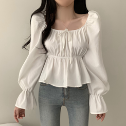 2WAYシャーリングフリルスクエアブラウス ホワイト