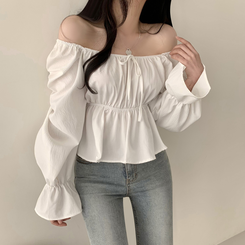 2WAYシャーリングフリルスクエアブラウス ホワイト