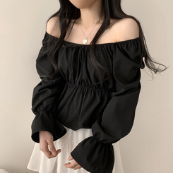 2WAYシャーリングフリルスクエアブラウス ブラック