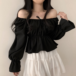 2WAYシャーリングフリルスクエアブラウス ブラック