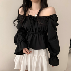2WAYシャーリングフリルスクエアブラウス ブラック