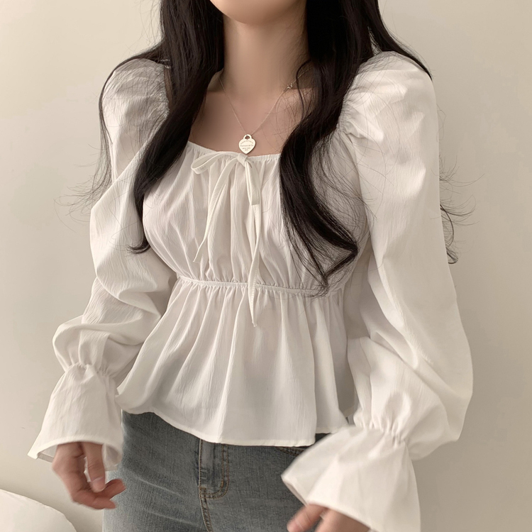 2WAYシャーリングフリルスクエアブラウス ホワイト