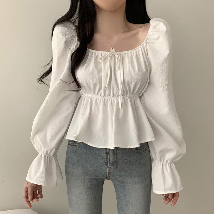 2WAYシャーリングフリルスクエアブラウス ホワイト