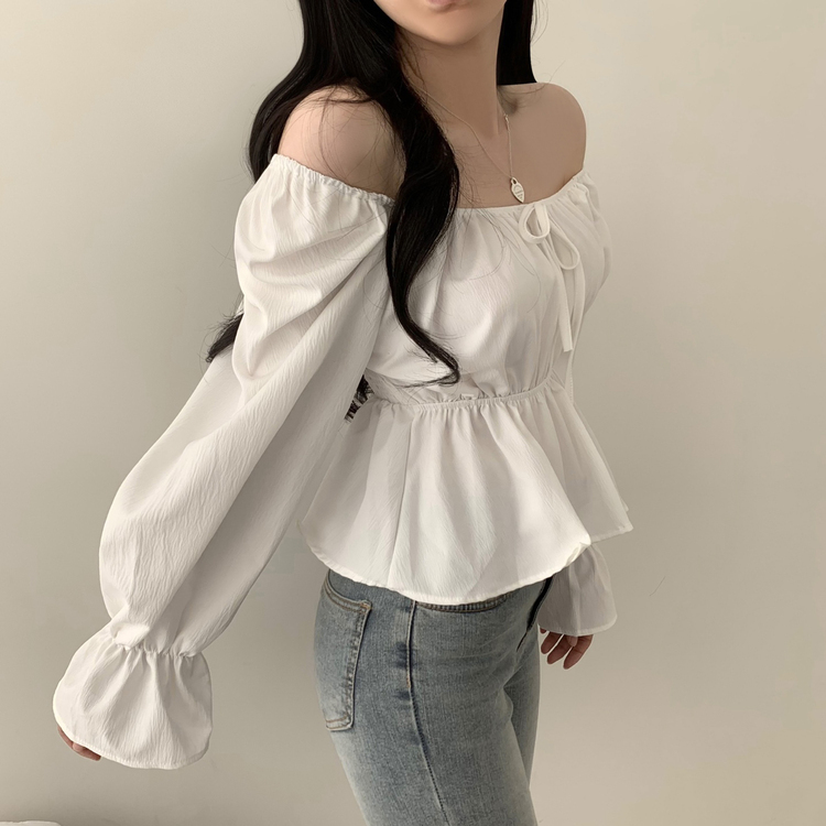 2WAYシャーリングフリルスクエアブラウス ホワイト