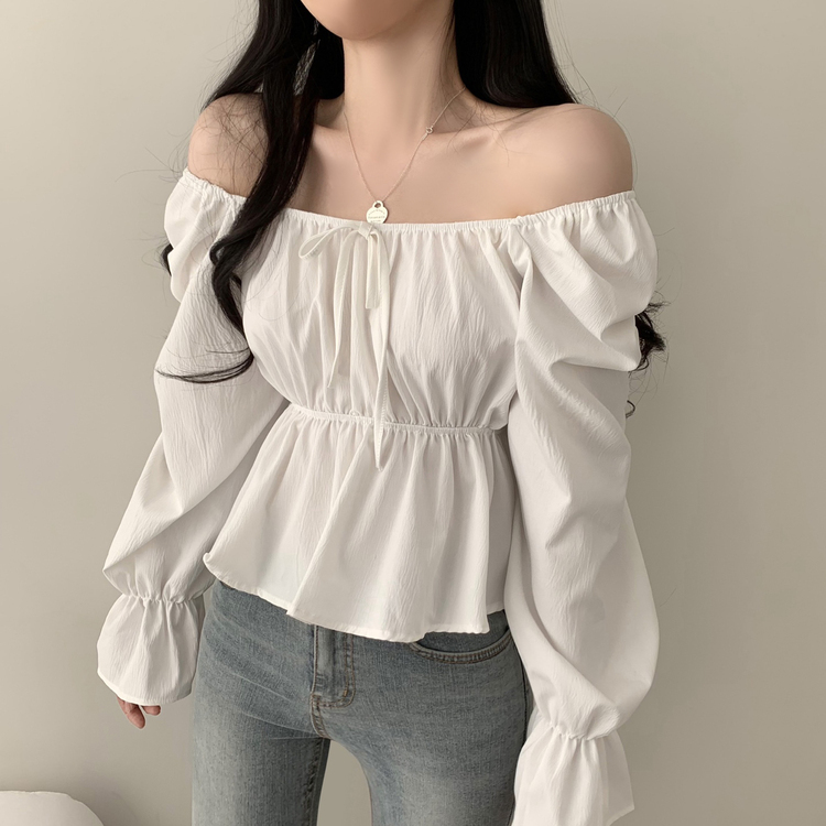 2WAYシャーリングフリルスクエアブラウス ホワイト