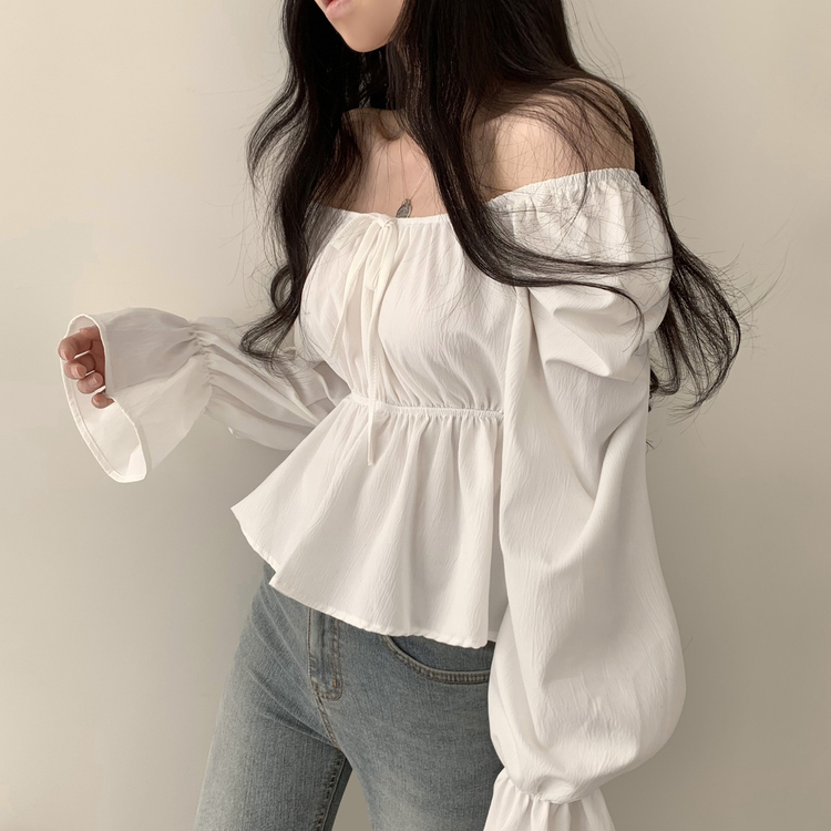 2WAYシャーリングフリルスクエアブラウス ホワイト