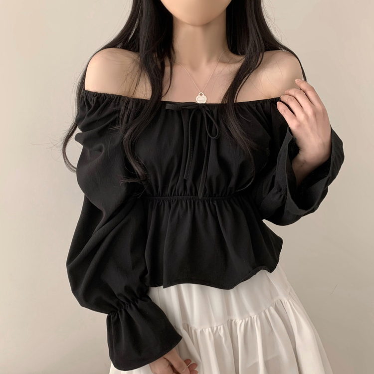 2WAYシャーリングフリルスクエアブラウス ブラック