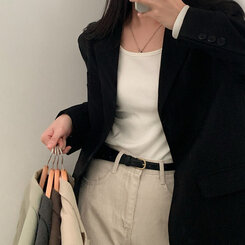 ベーシックボタンオーバーフィットジャケット5色 ブラック