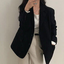 ベーシックボタンオーバーフィットジャケット5色 ブラック