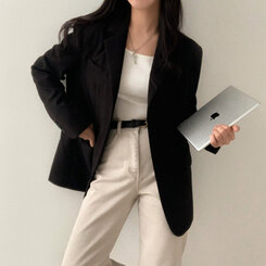 ベーシックボタンオーバーフィットジャケット5色 ブラック