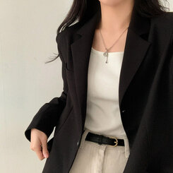 ベーシックボタンオーバーフィットジャケット5色 ブラック