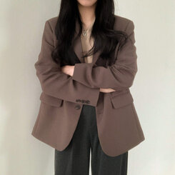 ベーシックボタンオーバーフィットジャケット5色 モカ