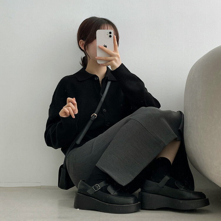 ベーシックピンタックAラインロングスカート チャコール