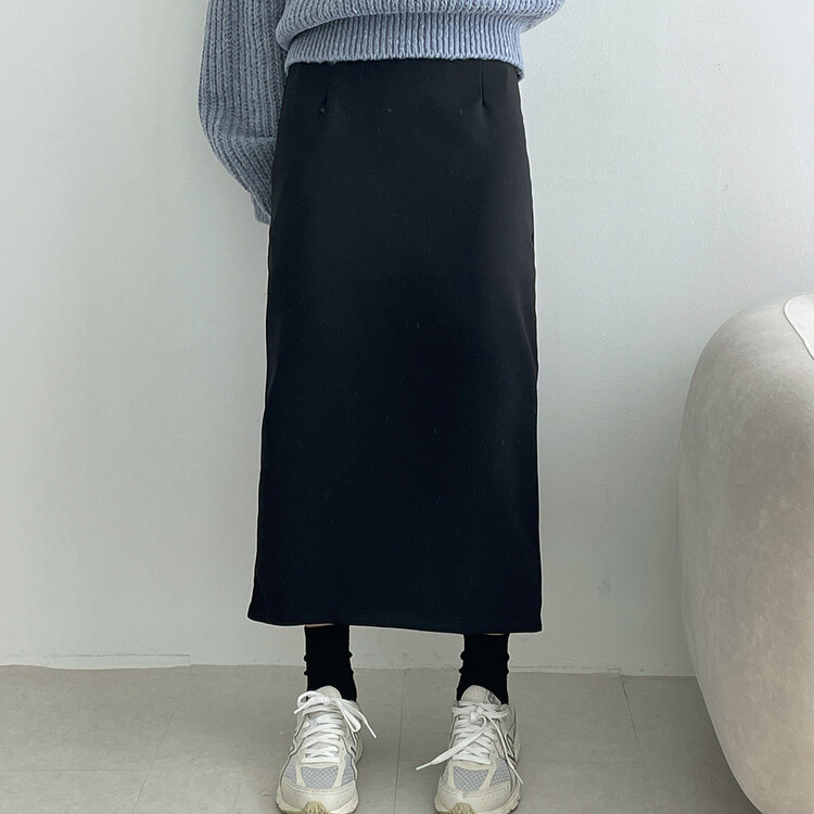 ベーシックピンタックAラインロングスカート ブラック