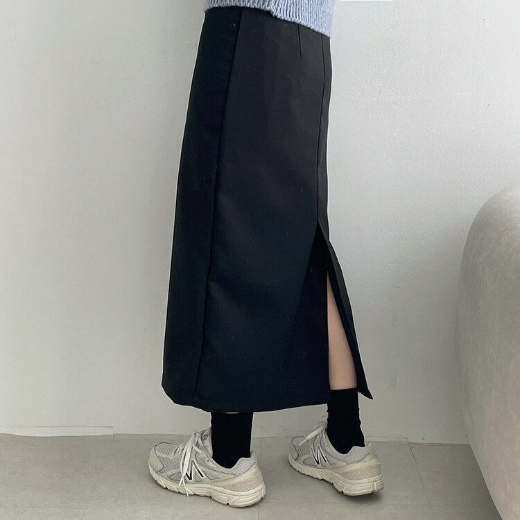 ベーシックピンタックAラインロングスカート ブラック