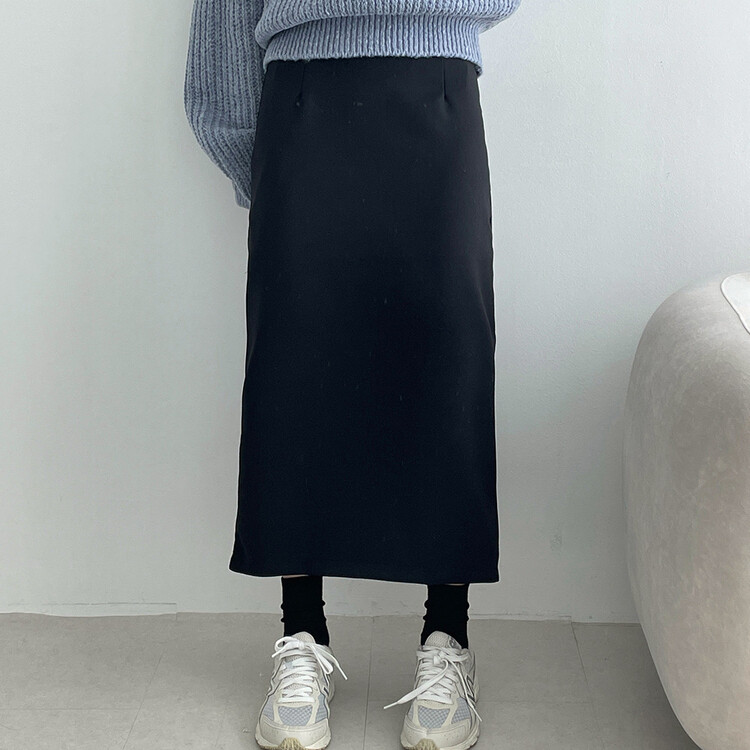 ベーシックピンタックAラインロングスカート ブラック