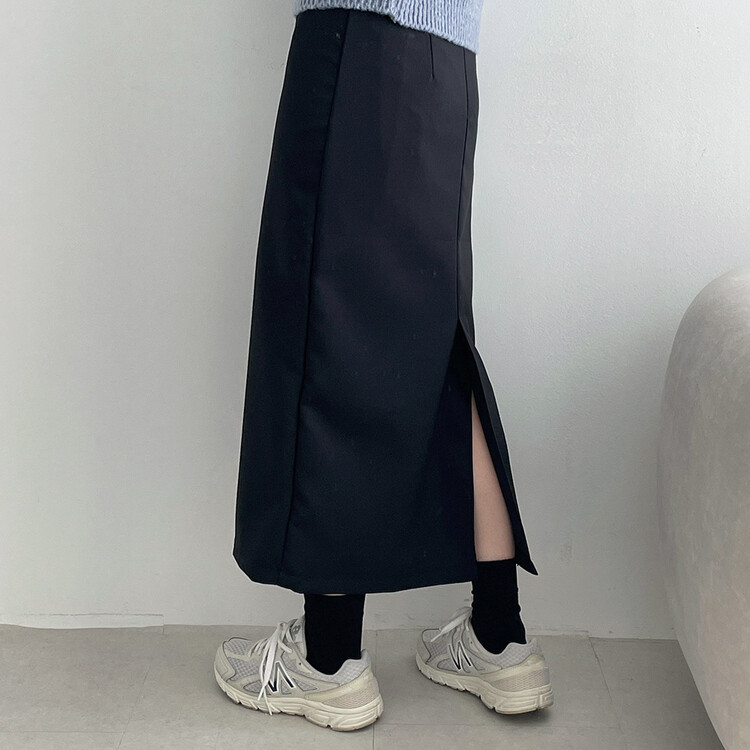 ベーシックピンタックAラインロングスカート ブラック
