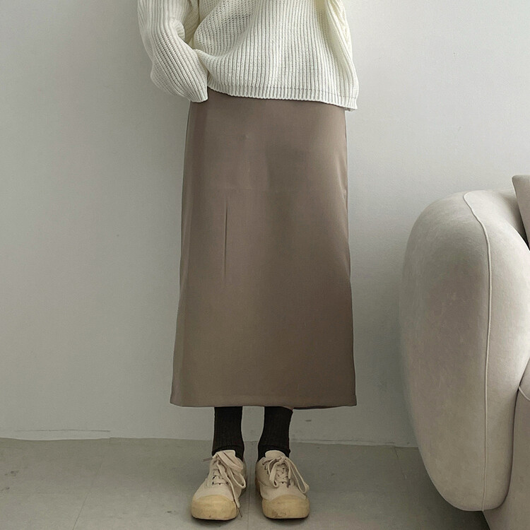 ベーシックピンタックAラインロングスカート ベージュ