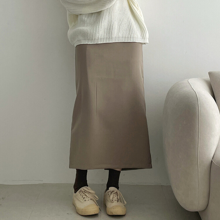 ベーシックピンタックAラインロングスカート ベージュ