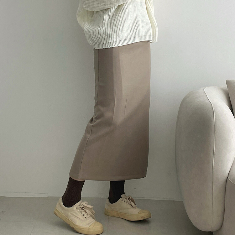ベーシックピンタックAラインロングスカート ベージュ