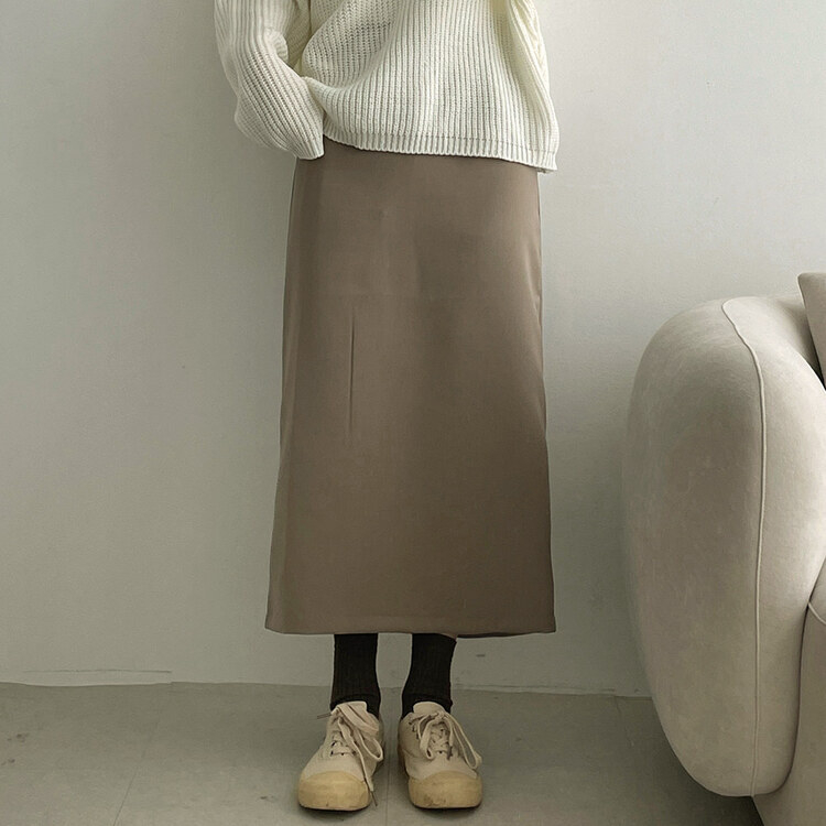 ベーシックピンタックAラインロングスカート ベージュ