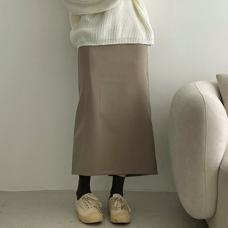 ベーシックピンタックAラインロングスカート ベージュ