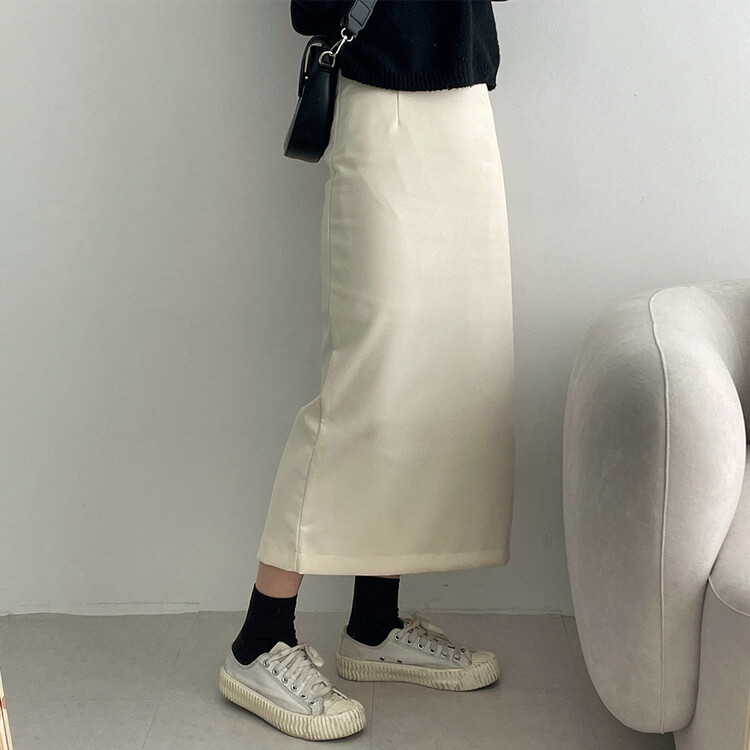 ベーシックピンタックAラインロングスカート クリーム