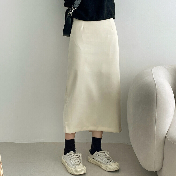 ベーシックピンタックAラインロングスカート クリーム