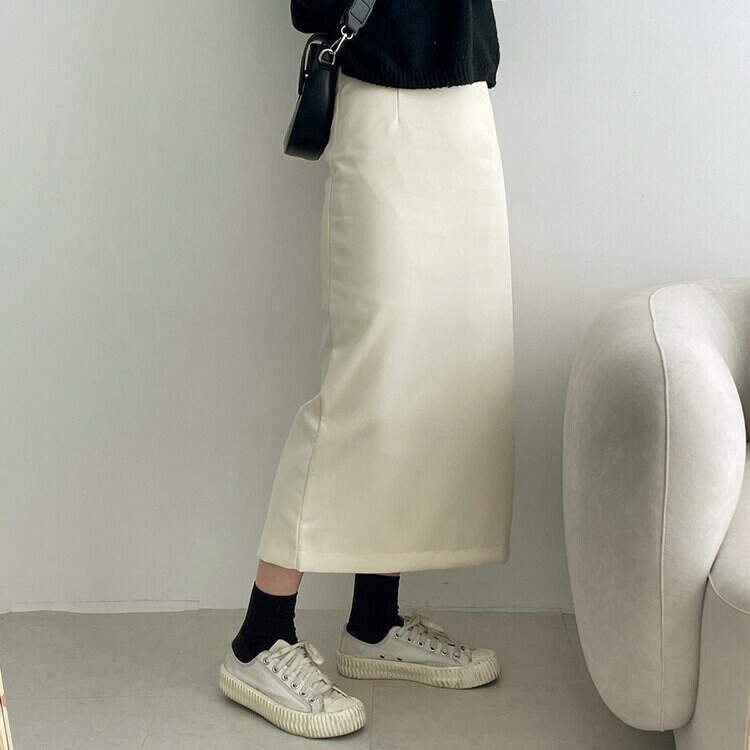 ベーシックピンタックAラインロングスカート クリーム