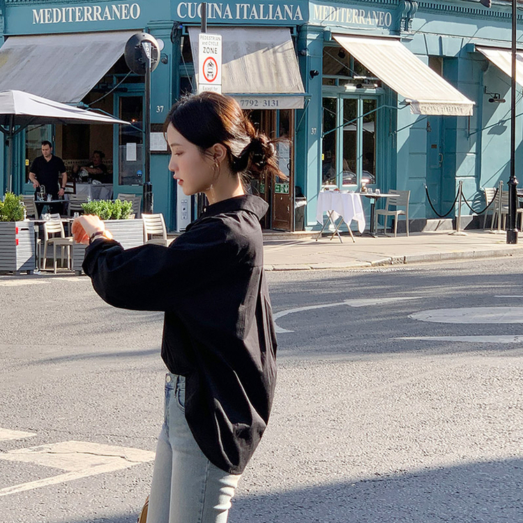 ポケット付きコットンシャツ BLACK