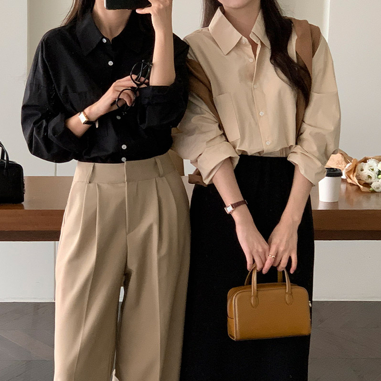 ポケット付きコットンシャツ BLACK