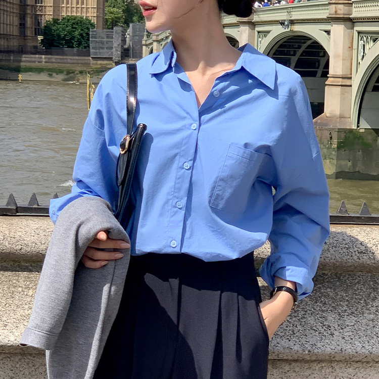 ポケット付きコットンシャツ BLUE