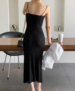 ロングワンピース 半袖ロングワンピース Black